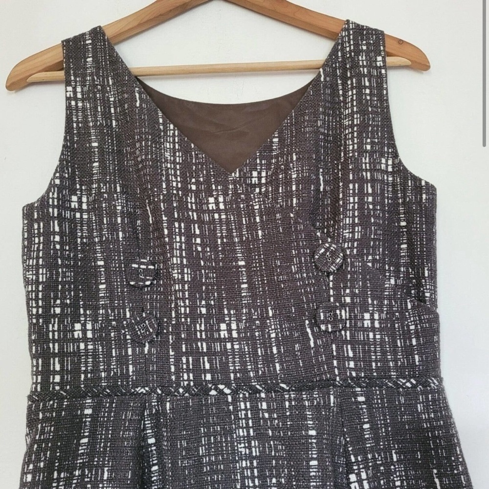 JCREW sleeveless contessa sheath tweed dress button pockets  workwear grey white